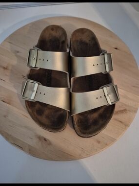 Birkenstock Arizona Metallic Gold Double Strap Sandals
